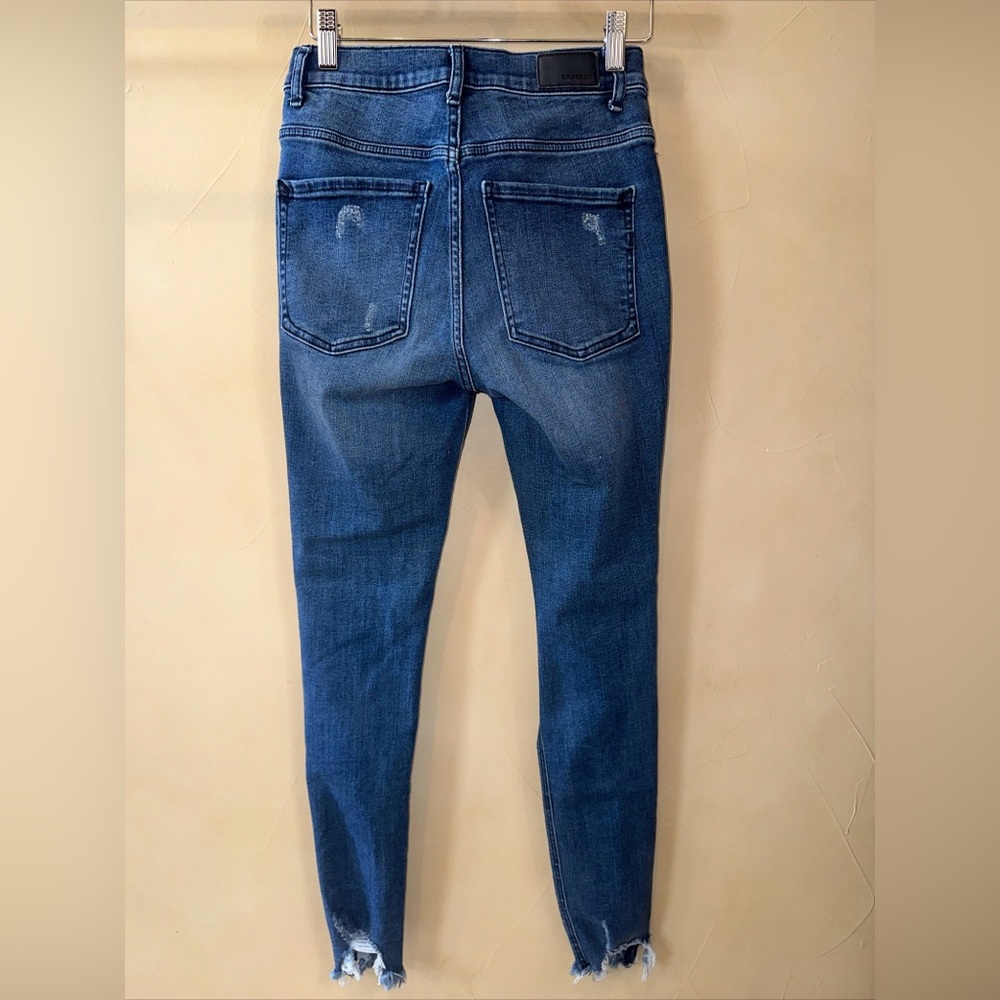 Express Distressed Stretch Ankle High Rise Jeans Women's 4R  Blue Denim Perfect - Picture 5 of 7